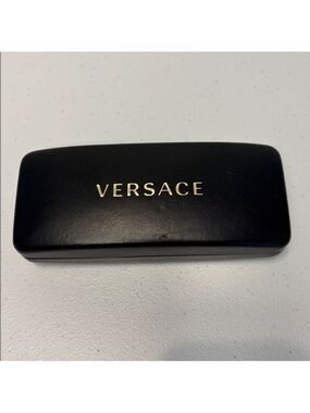 VERSACE hard shell eyeglass case black sunglasses case gold tone logo